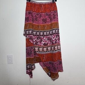 Jamie Nicole Vintage Y2K Paisley Asymmetric Ruffle Midi Skirt Orange Pink 16